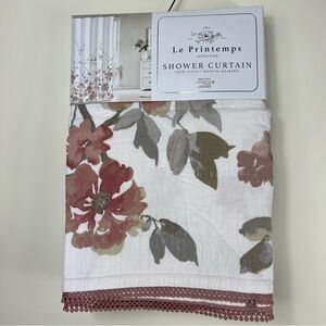 Le Printemps Floral Shower Curtain - Multi Color with Lace Trim - 100% Cotton